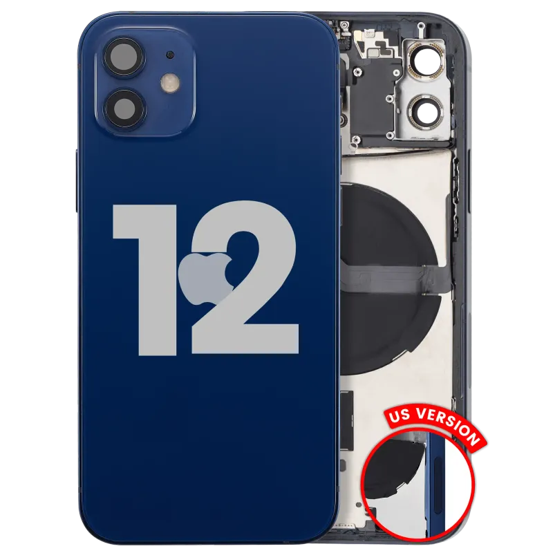 Zadní kryt (housing) s drobnými díly pro iPhone 12 (US verze) (originál z vyřazeného zařízení, stav C) (modrá)
