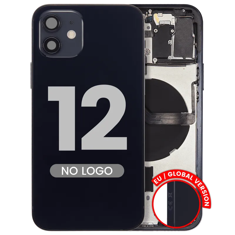 Zadní kryt (housing) s drobnými díly pro iPhone 12 (EU verze) (Aftermarket Plus) (černá)