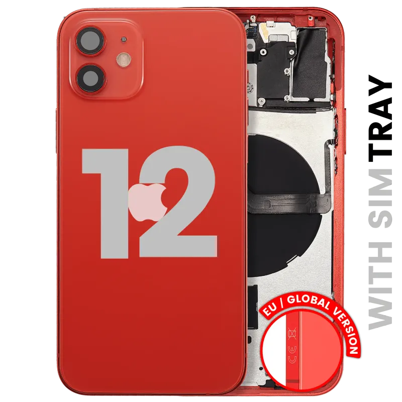 Zadní kryt (housing) s drobnými díly pro iPhone 12 (EU verze) (originál z vyřazeného zařízení, stav C) (červená)