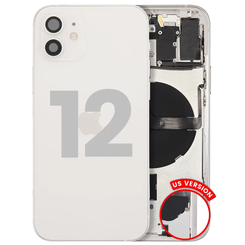 Zadní kryt (housing) s drobnými díly pro iPhone 12 (US verze) (originál z vyřazeného zařízení, stav C) (bílá)