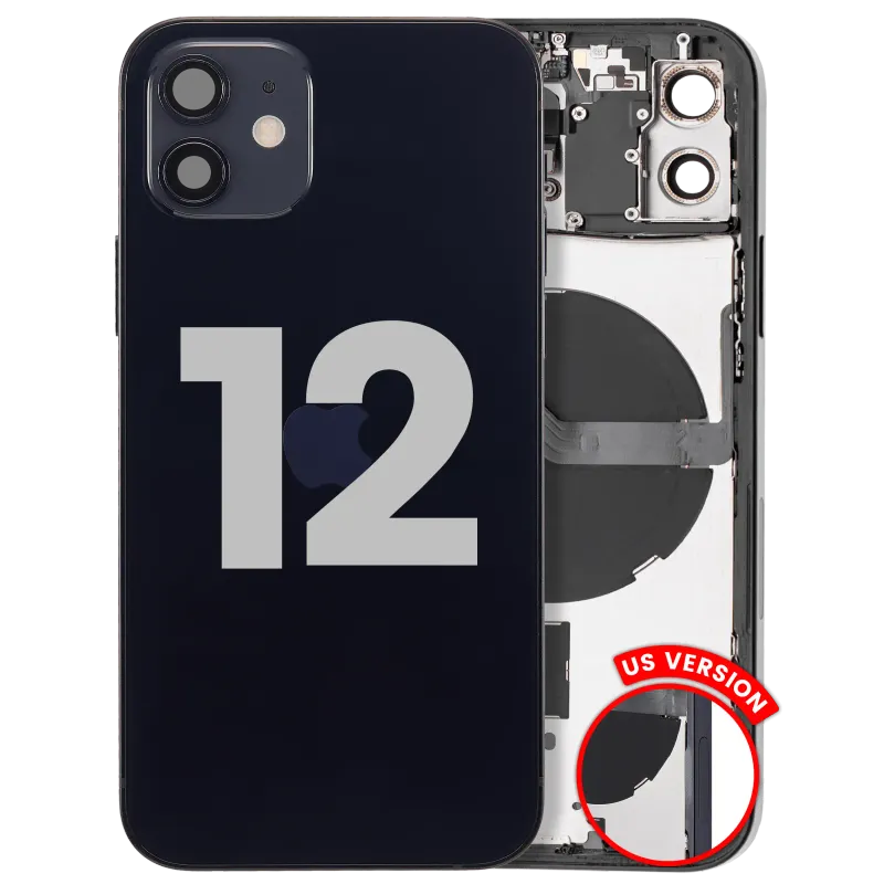 Zadní kryt (housing) s drobnými díly pro iPhone 12 (US verze) (originál z vyřazeného zařízení, stav C) (černá)