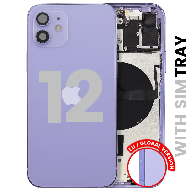 Zadní kryt (housing) s drobnými díly pro iPhone 12 (EU verze) (originál z vyřazeného zařízení, stav C) (fialová)