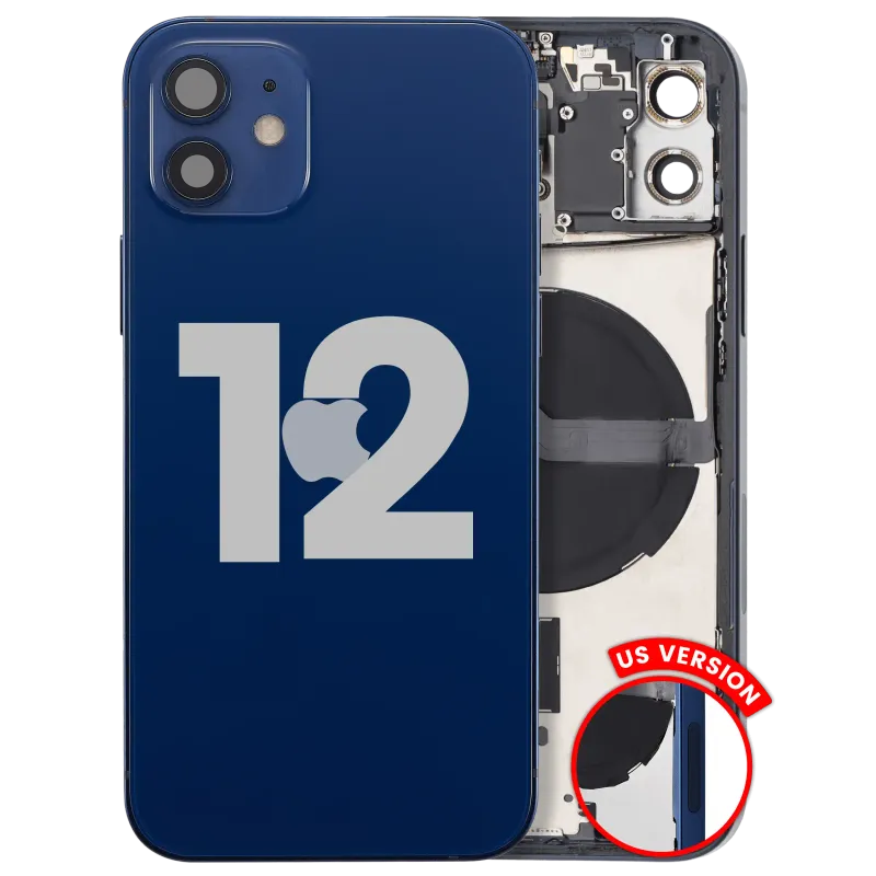 Zadní kryt (housing) s drobnými díly pro iPhone 12 (US verze) (originál z vyřazeného zařízení, stav B) (modrá)