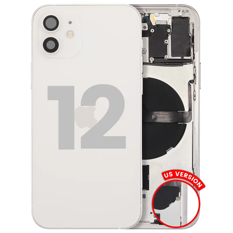 Zadní kryt (housing) s drobnými díly pro iPhone 12 (US verze) (originál z vyřazeného zařízení, stav B) (bílá)