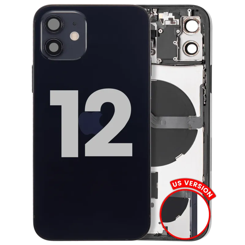 Zadní kryt (housing) s drobnými díly pro iPhone 12 (US verze) (originál z vyřazeného zařízení, stav B) (černá)