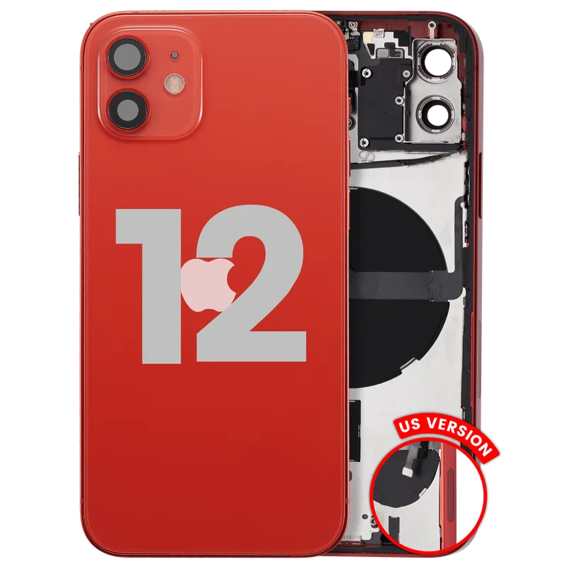 Zadní kryt (housing) s drobnými díly pro iPhone 12 (US verze) (originál z vyřazeného zařízení, stav B) (červená)