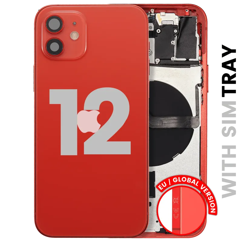 Zadní kryt (housing) s drobnými díly pro iPhone 12 (EU verze) (originál z vyřazeného zařízení, stav B) (červená)