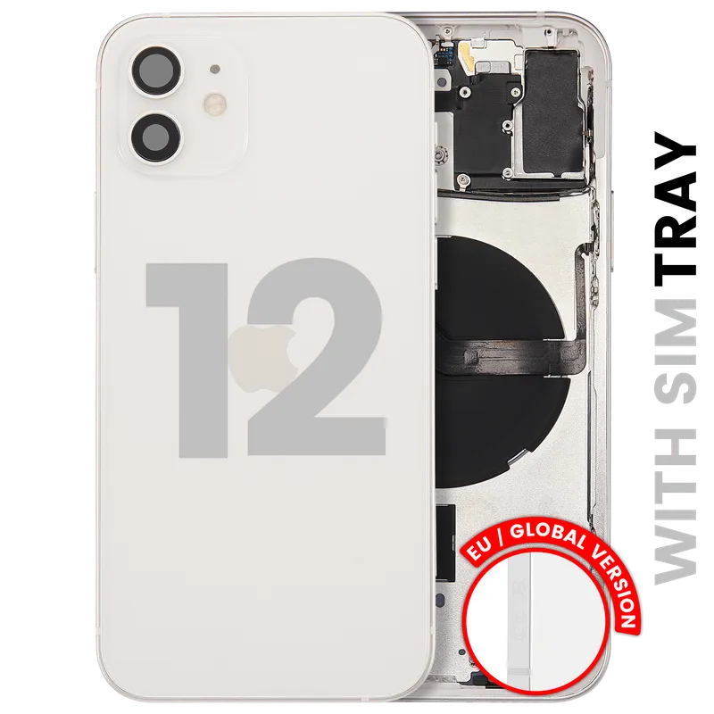 Zadní kryt (housing) s drobnými díly pro iPhone 12 (EU verze) (originál z vyřazeného zařízení, stav B) (bílá)