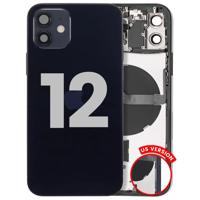 Zadní kryt (housing) s drobnými díly pro iPhone 12 (US verze) (originál z vyřazeného zařízení, stav A) (černá)
