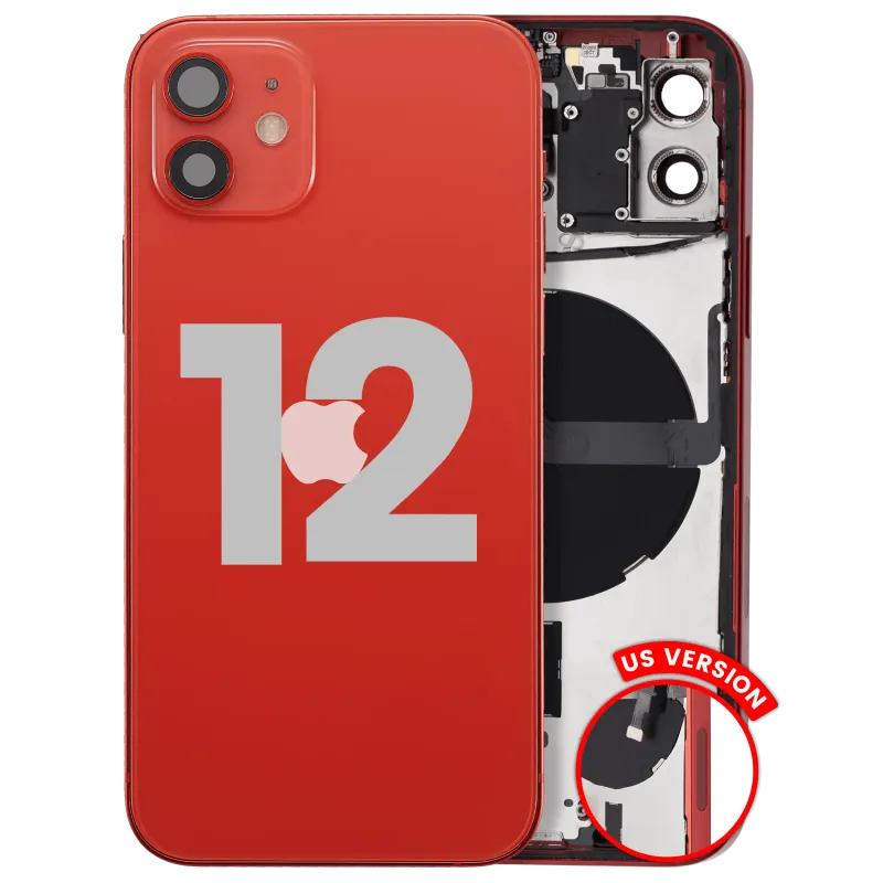 Zadní kryt (housing) s drobnými díly pro iPhone 12 (US verze) (originál z vyřazeného zařízení, stav A) (červená)