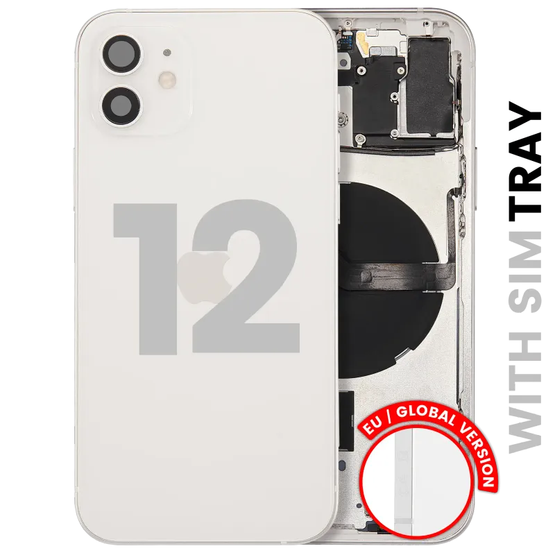 Zadní kryt (housing) s drobnými díly pro iPhone 12 (EU verze) (originál z vyřazeného zařízení, stav A) (bílá)