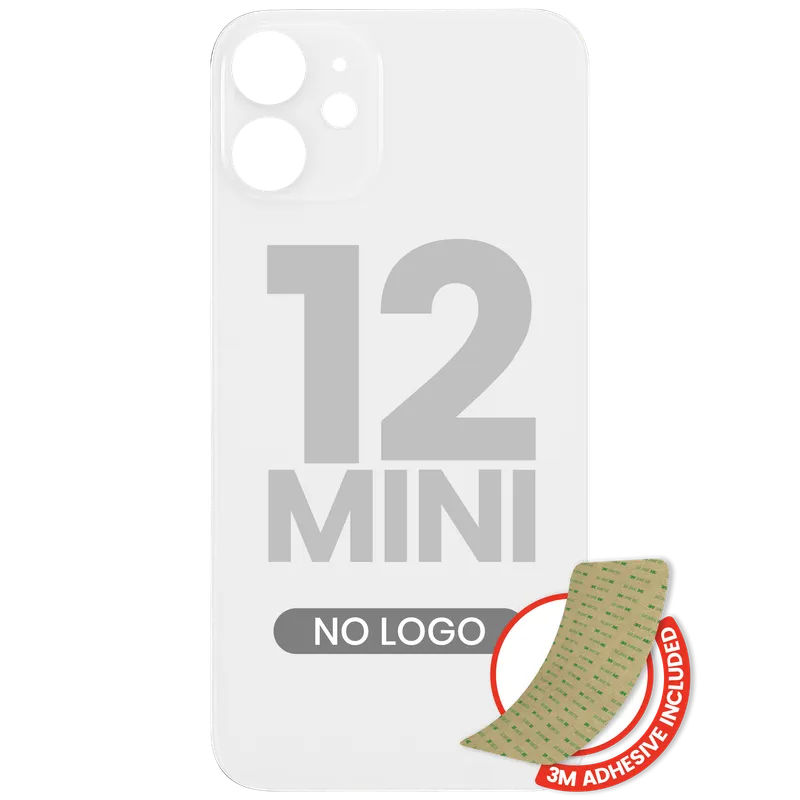 Zadní sklo s lepením 3M pro iPhone 12 mini (bez loga, velký otvor pro kameru) (bílá)