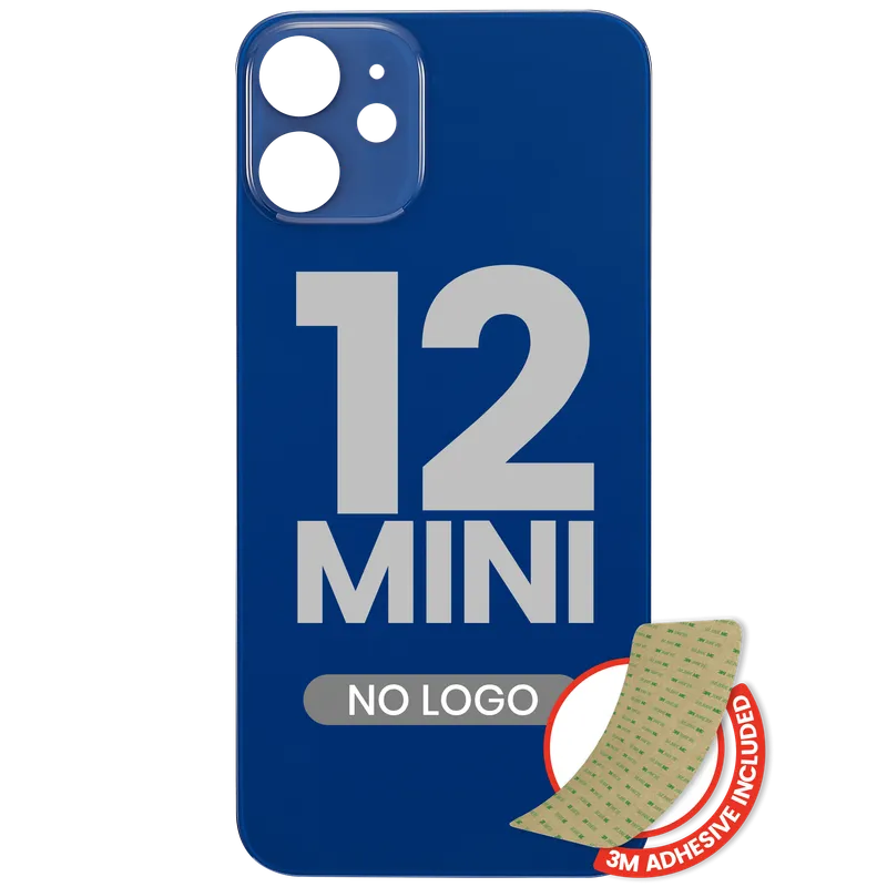 Zadní sklo s lepením 3M pro iPhone 12 mini (bez loga, velký otvor pro kameru) (modrá)
