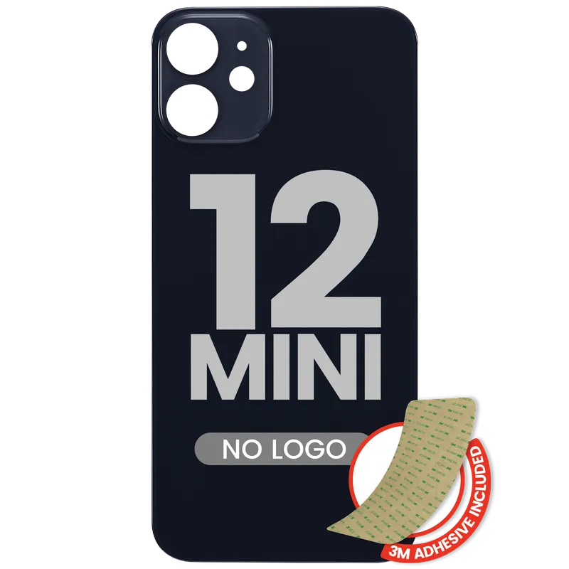 Zadní sklo s lepením 3M pro iPhone 12 mini (bez loga, velký otvor pro kameru) (černá)
