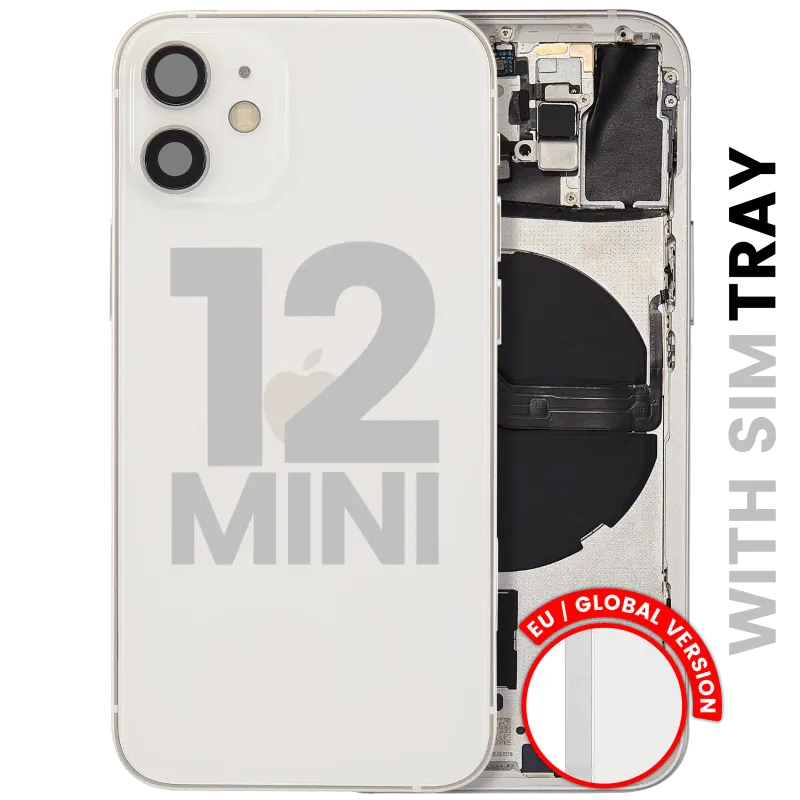 Zadní kryt (housing) s drobnými díly pro iPhone 12 mini (EU verze) (originál z vyřazeného zařízení, stav C) (bílá)