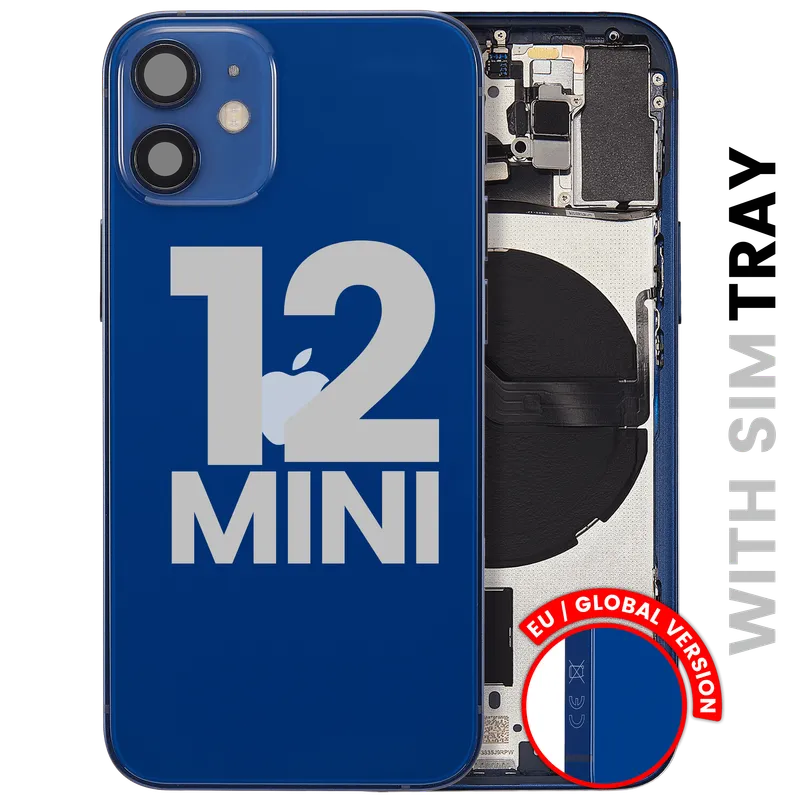 Zadní kryt (housing) s drobnými díly pro iPhone 12 mini (EU verze) (originál z vyřazeného zařízení, stav C) (modrá)