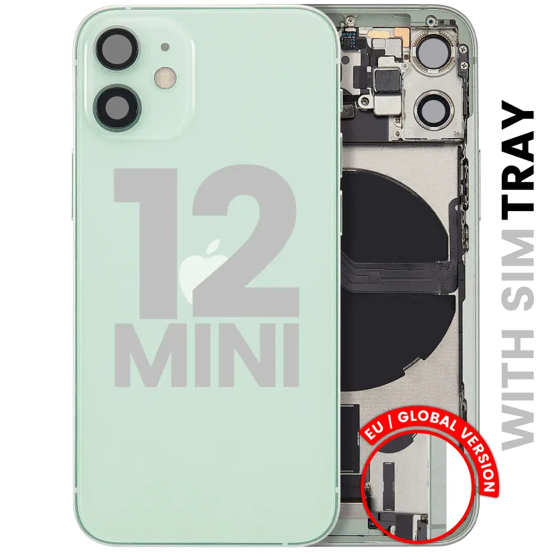 Zadní kryt (housing) s flexem nabíjecího konektoru a drobnými díly pro iPhone 12 mini (EU verze) (originál z vyřazeného zařízení, stav C) (zelená)