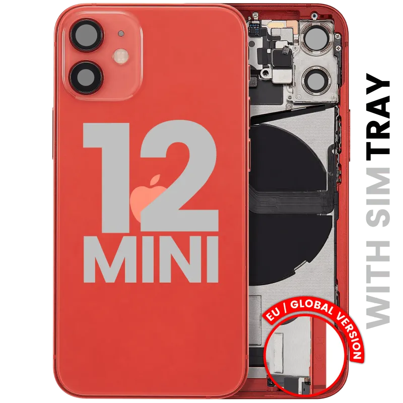 Zadní kryt (housing) s flexem nabíjecího konektoru a drobnými díly pro iPhone 12 mini (EU verze) (originál z vyřazeného zařízení, stav C) (červená)