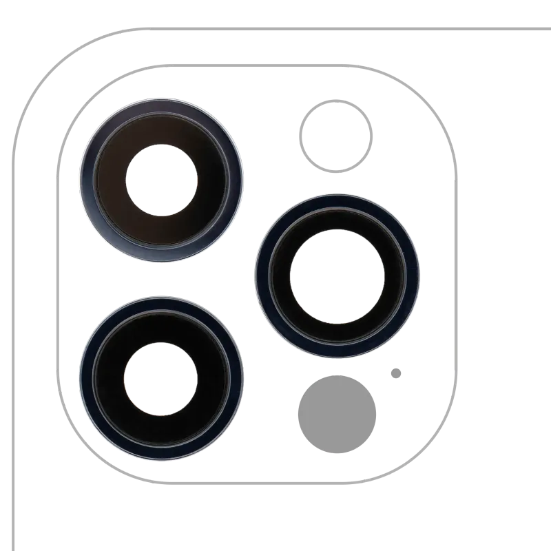 Sklíčko zadní kamery s držákem a rámečkem pro iPhone 12 Pro (sada 3 ks) (Aftermarket Plus) (tichomořsky modrá)