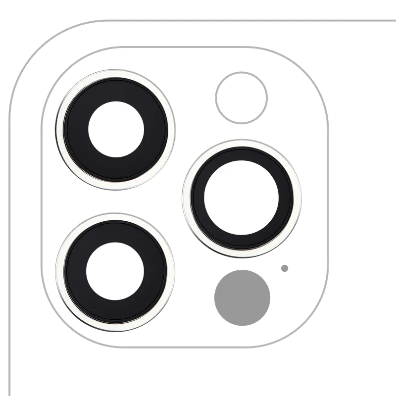 Sklíčko zadní kamery s držákem a rámečkem pro iPhone 12 Pro (sada 3 ks) (Aftermarket Plus) (stříbrná)