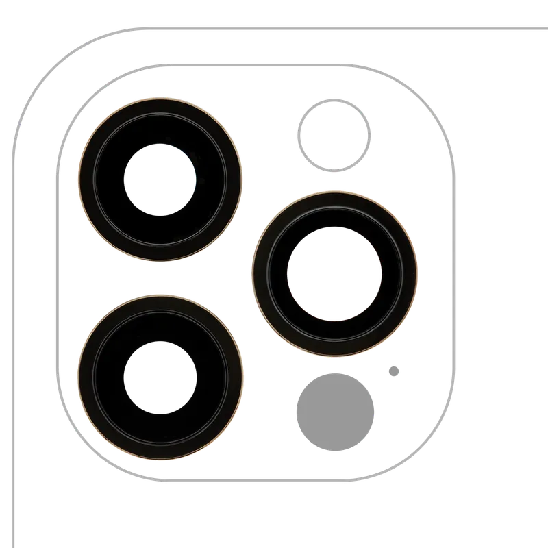 Sklíčko zadní kamery s držákem a rámečkem pro iPhone 12 Pro (sada 3 ks) (Aftermarket Plus) (zlatá)