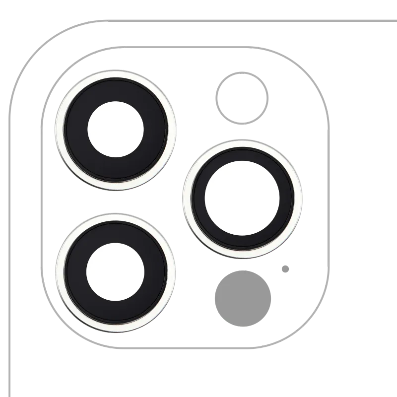 Sklíčko zadní kamery s držákem a rámečkem pro iPhone 12 Pro (sada 3 ks) (Real Sapphire / Premium) (stříbrná)