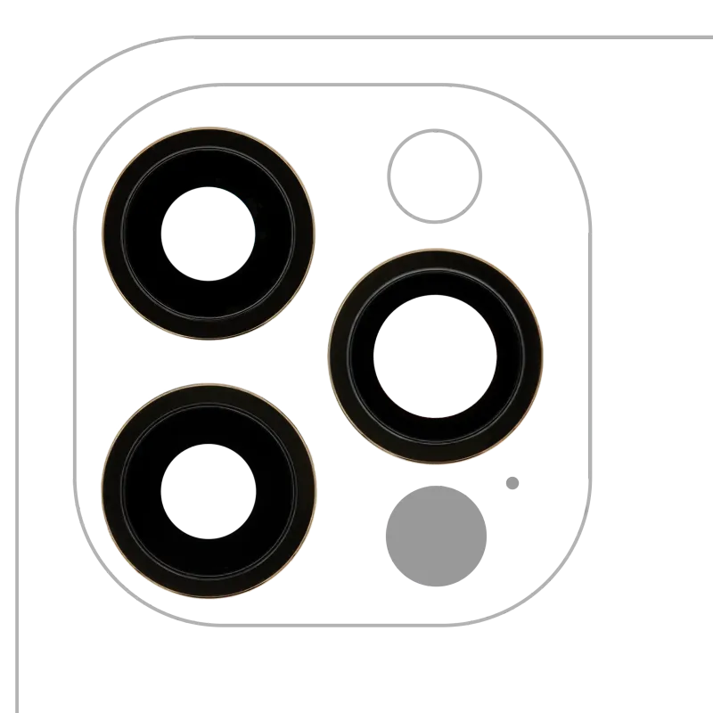 Sklíčko zadní kamery s držákem a rámečkem pro iPhone 12 Pro (sada 3 ks) (pravý safír) (Premium) (zlatá)