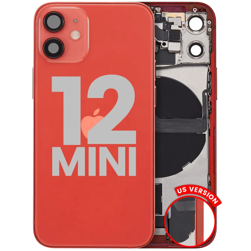 Zadní kryt (housing) s flexem nabíjecího konektoru a drobnými díly pro iPhone 12 mini (US verze) (originál z vyřazeného zařízení, stav C) (červená)