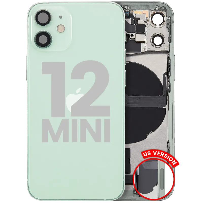 Zadní kryt (housing) s flexem nabíjecího konektoru a drobnými díly pro iPhone 12 mini (US verze) (originál z vyřazeného zařízení, stav C) (zelená)