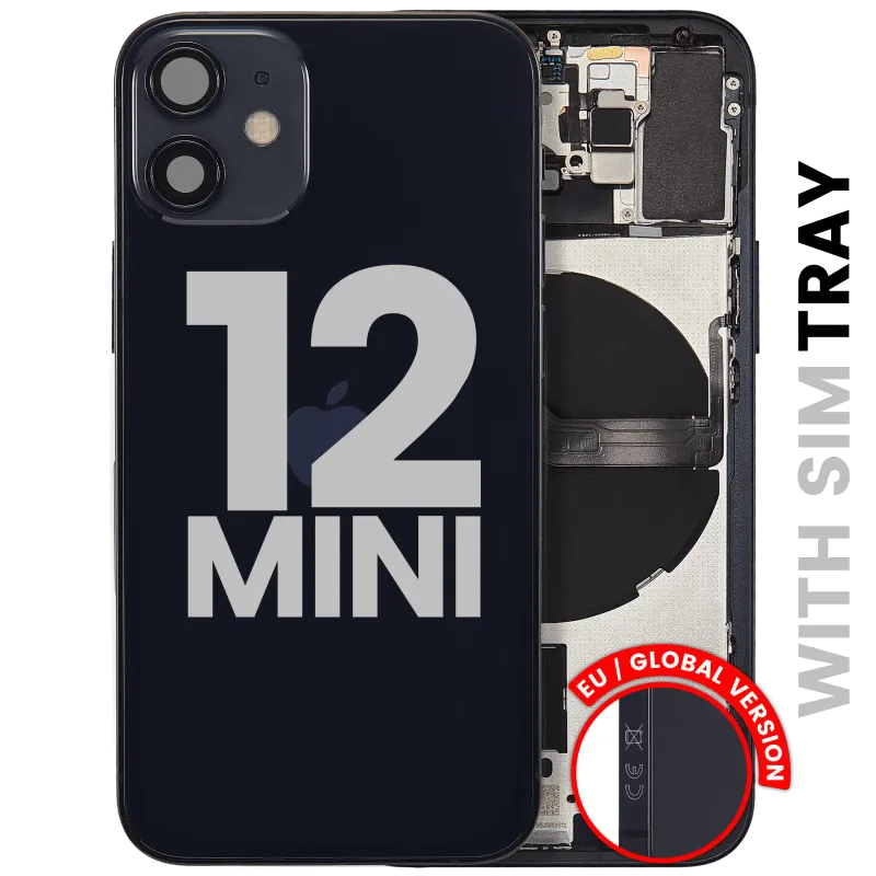 Zadní kryt (housing) s drobnými díly pro iPhone 12 mini (EU verze) (originál z vyřazeného zařízení, stav C) (černá)