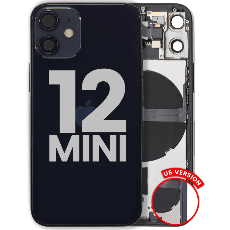 Zadní kryt (housing) s drobnými díly pro iPhone 12 mini (US verze) (originál z vyřazeného zařízení, stav C) (černá)