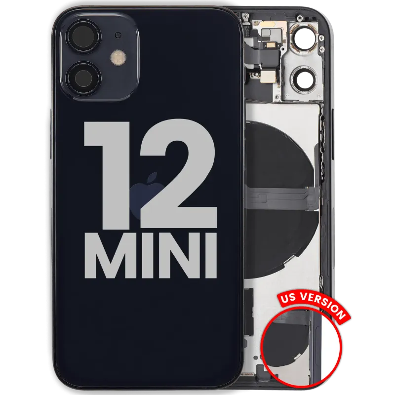 Zadní kryt (housing) s drobnými díly pro iPhone 12 mini (US verze) (originál z vyřazeného zařízení, stav B) (černá)