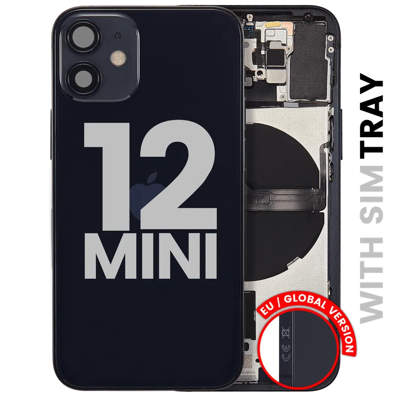 Zadní kryt (housing) s drobnými díly pro iPhone 12 mini (EU verze) (originál z vyřazeného zařízení, stav B) (černá)