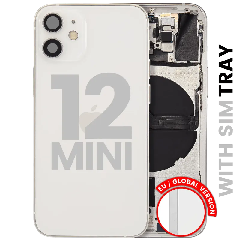 Zadní kryt (housing) s drobnými díly pro iPhone 12 mini (EU verze) (originál z vyřazeného zařízení, stav B) (bílá)