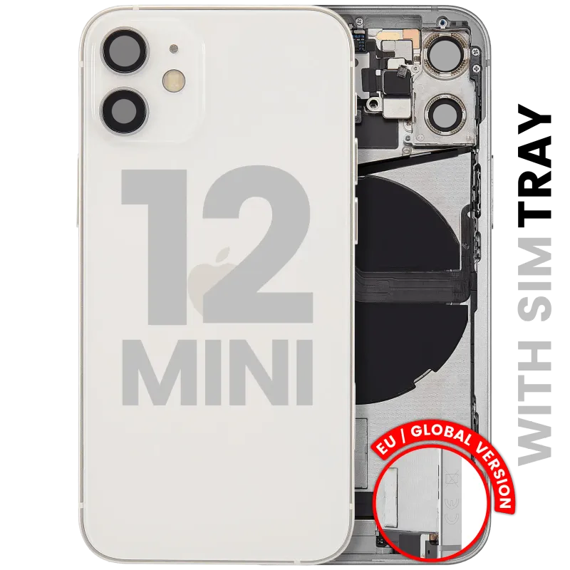 Zadní kryt (housing) s flexem nabíjecího konektoru a drobnými díly pro iPhone 12 mini (EU verze) (originál z vyřazeného zařízení, stav B) (bílá)