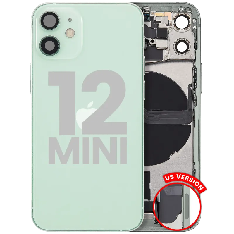 Zadní kryt (housing) s flexem nabíjecího konektoru a drobnými díly pro iPhone 12 mini (US verze) (originál z vyřazeného zařízení, stav B) (zelená)