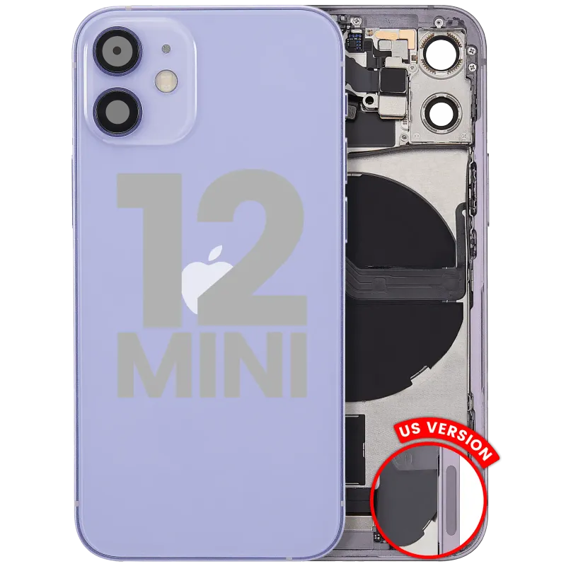 Zadní kryt (housing) s flexem nabíjecího konektoru a drobnými díly pro iPhone 12 mini (US verze) (originál z vyřazeného zařízení, stav B) (fialová)