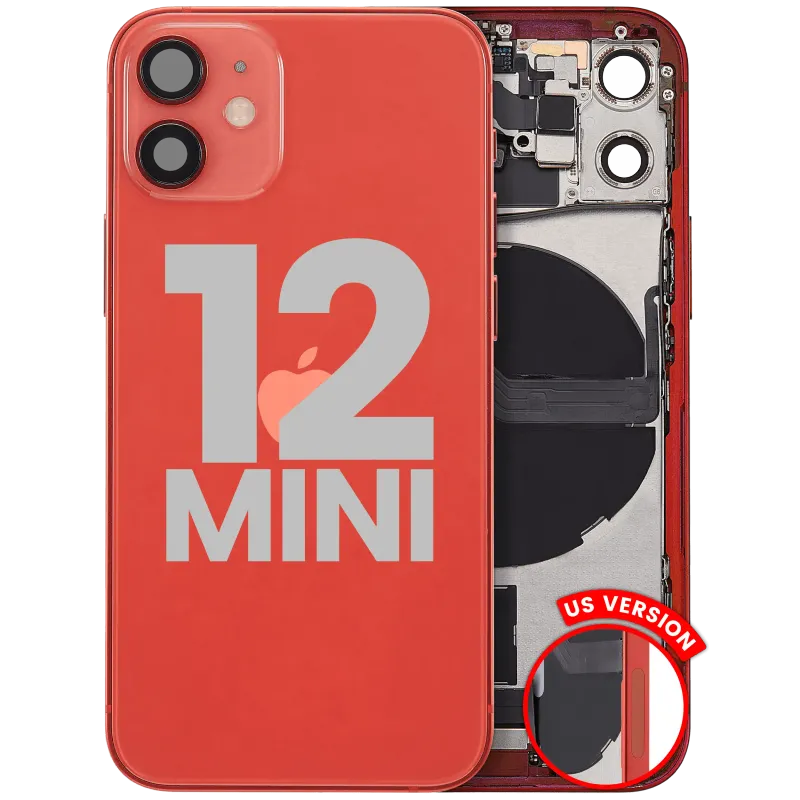 Zadní kryt (housing) s flexem nabíjecího konektoru a drobnými díly pro iPhone 12 mini (US verze) (originál z vyřazeného zařízení, stav B) (červená)