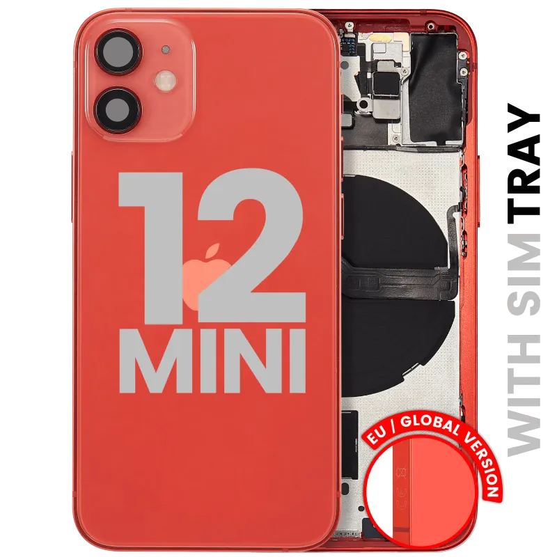 Zadní kryt (housing) s drobnými díly pro iPhone 12 mini (EU verze) (originál z vyřazeného zařízení, stav B) (červená)