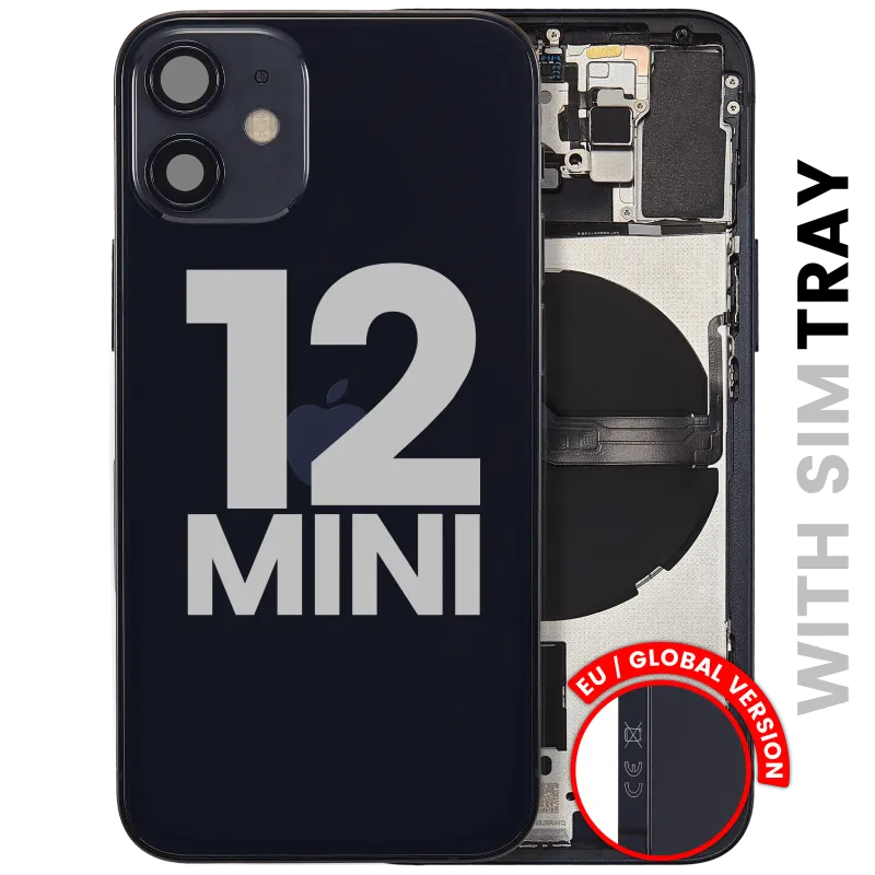 Zadní kryt (housing) s drobnými díly pro iPhone 12 mini (EU verze) (originál z vyřazeného zařízení, stav A) (černá)