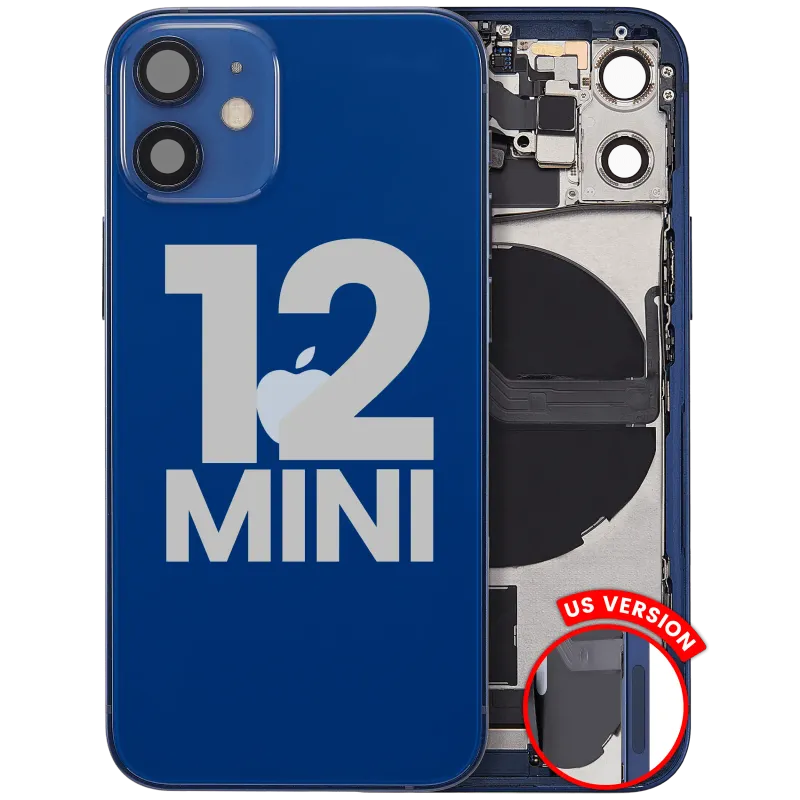 Zadní kryt (housing) s flexem nabíjecího konektoru a drobnými díly pro iPhone 12 mini (US verze) (originál z vyřazeného zařízení, stav A) (modrá)