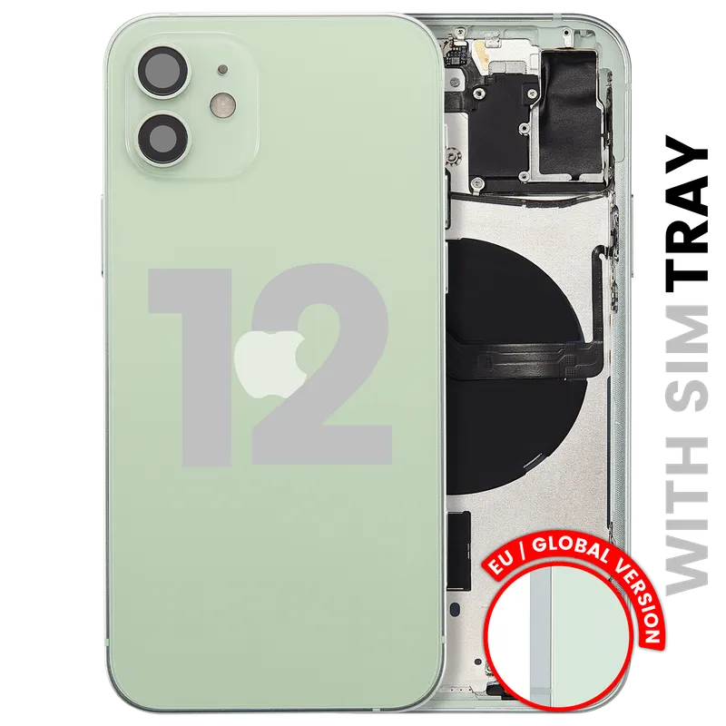 Zadní kryt (housing) s drobnými díly pro iPhone 12 (EU verze) (originál z vyřazeného zařízení, stav C) (zelená)
