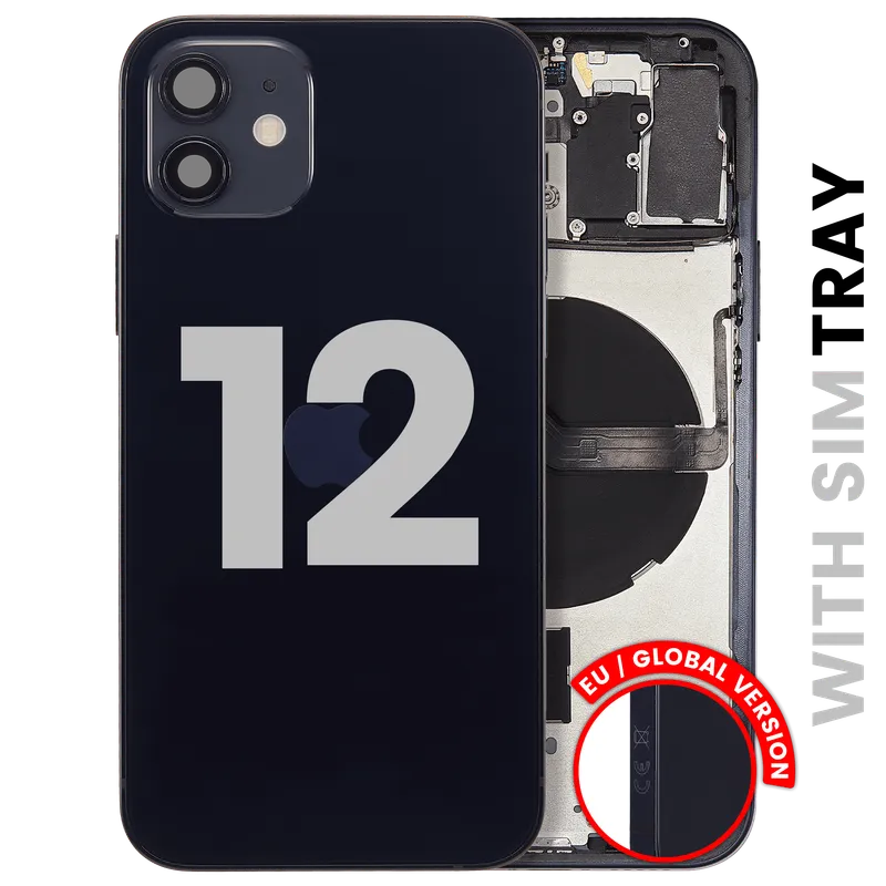 Zadní kryt (housing) s drobnými díly pro iPhone 12 (EU verze) (originál z vyřazeného zařízení, stav B) (černá)