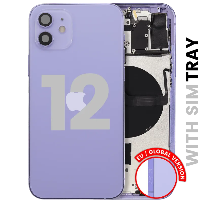 Zadní kryt (housing) s drobnými díly pro iPhone 12 (EU verze) (originál z vyřazeného zařízení, stav B) (fialová)