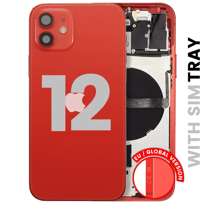 Zadní kryt (housing) s drobnými díly pro iPhone 12 (EU verze) (originál z vyřazeného zařízení, stav A) (červená)