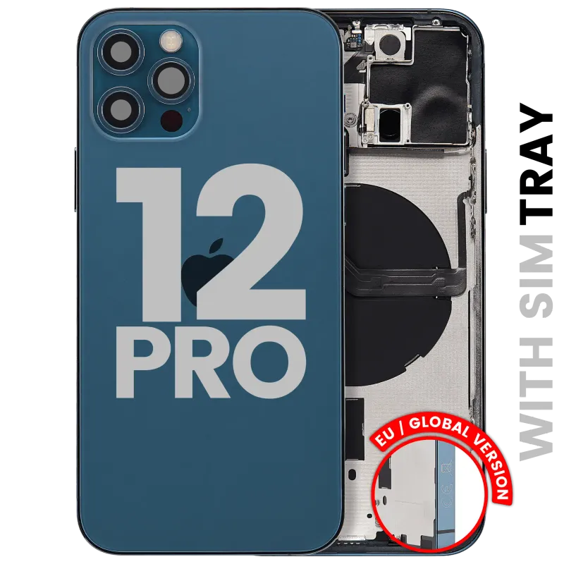 Zadní kryt (housing) s drobnými díly pro iPhone 12 Pro (EU verze) (originál z vyřazeného zařízení, stav C) (tichomořsky modrá)
