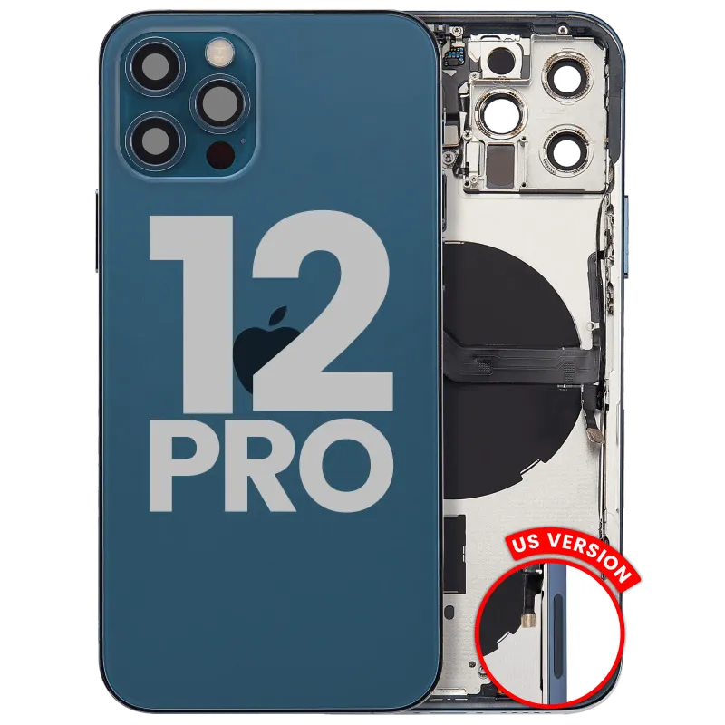 Zadní kryt (housing) s drobnými díly pro iPhone 12 Pro (US verze) (originál z vyřazeného zařízení, stav C) (tichomořsky modrá)