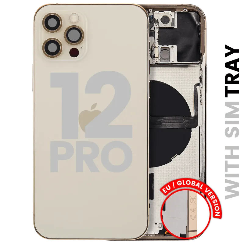Zadní kryt (housing) s drobnými díly pro iPhone 12 Pro (EU verze) (originál z vyřazeného zařízení, stav C) (zlatá)