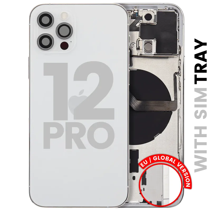 Zadní kryt (housing) s drobnými díly pro iPhone 12 Pro (EU verze) (originál z vyřazeného zařízení, stav C) (stříbrná)