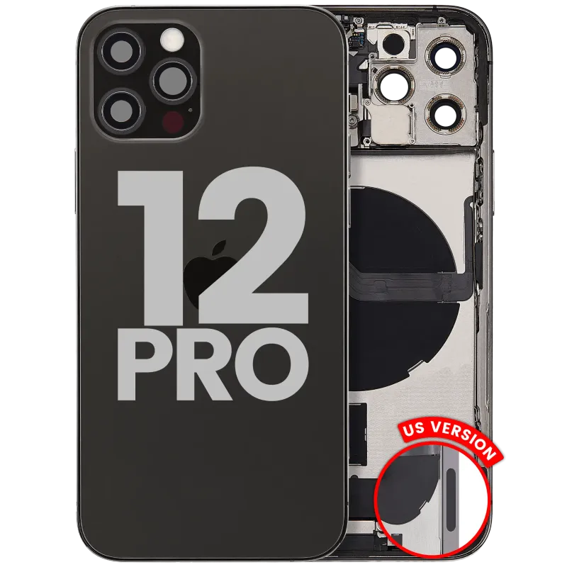Zadní kryt (housing) s flexem nabíjecího konektoru a drobnými díly pro iPhone 12 Pro (US verze) (originál z vyřazeného zařízení, stav C) (grafitová)